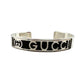 Gucci Black Leather GG Logo Sterling Silver Bangle Bracelet - Vintage!