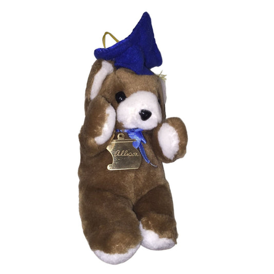 Vintage 1987 Allison Graduation Bear Wearing Blue Cap/Diploma