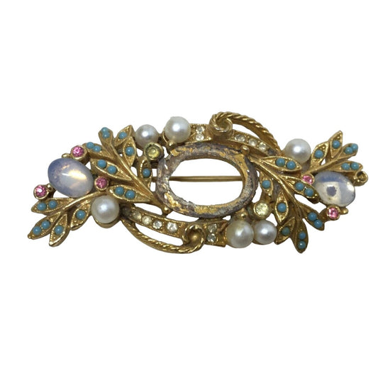 Vintage Victorian Faux Pearl Brooch Pin Leaves/Branches