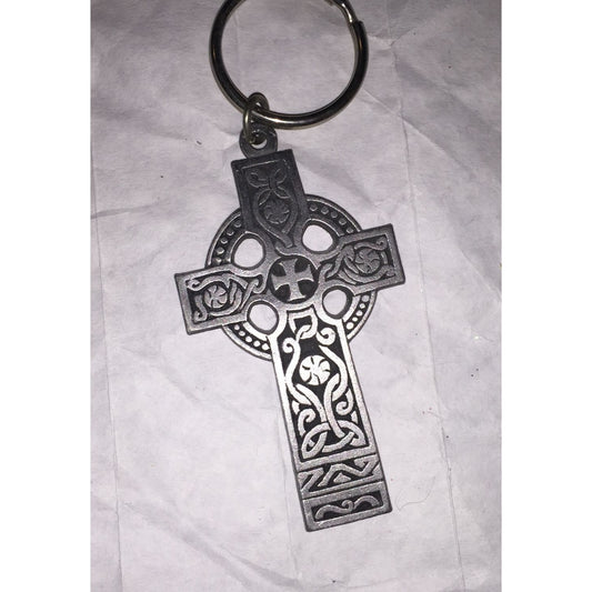 Vintage Celtic Trinity Cross Silver Pewter Key Chain