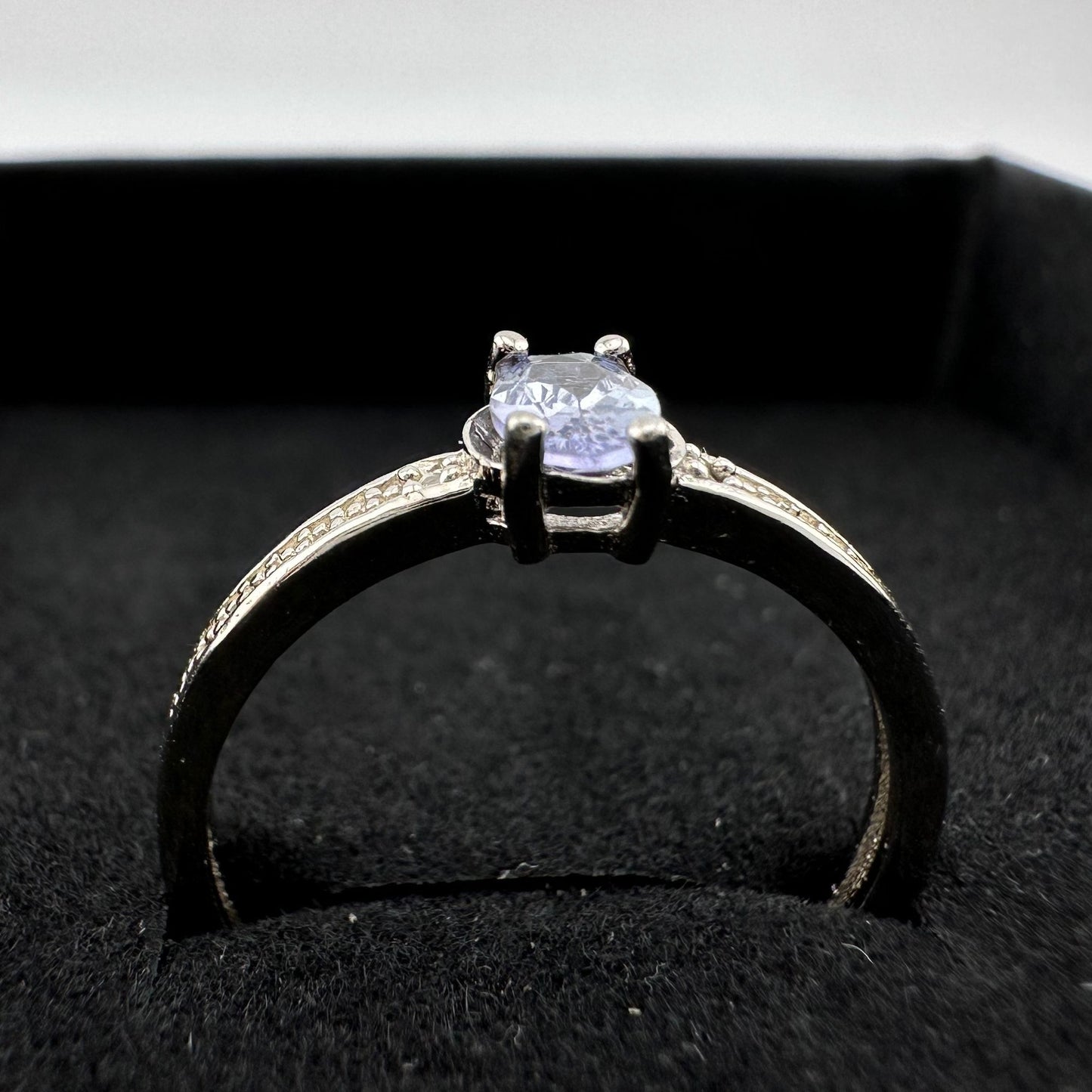 Beautiful Oval Tanzanite Ring with Diamond Accent - Sterling Silver Size 7