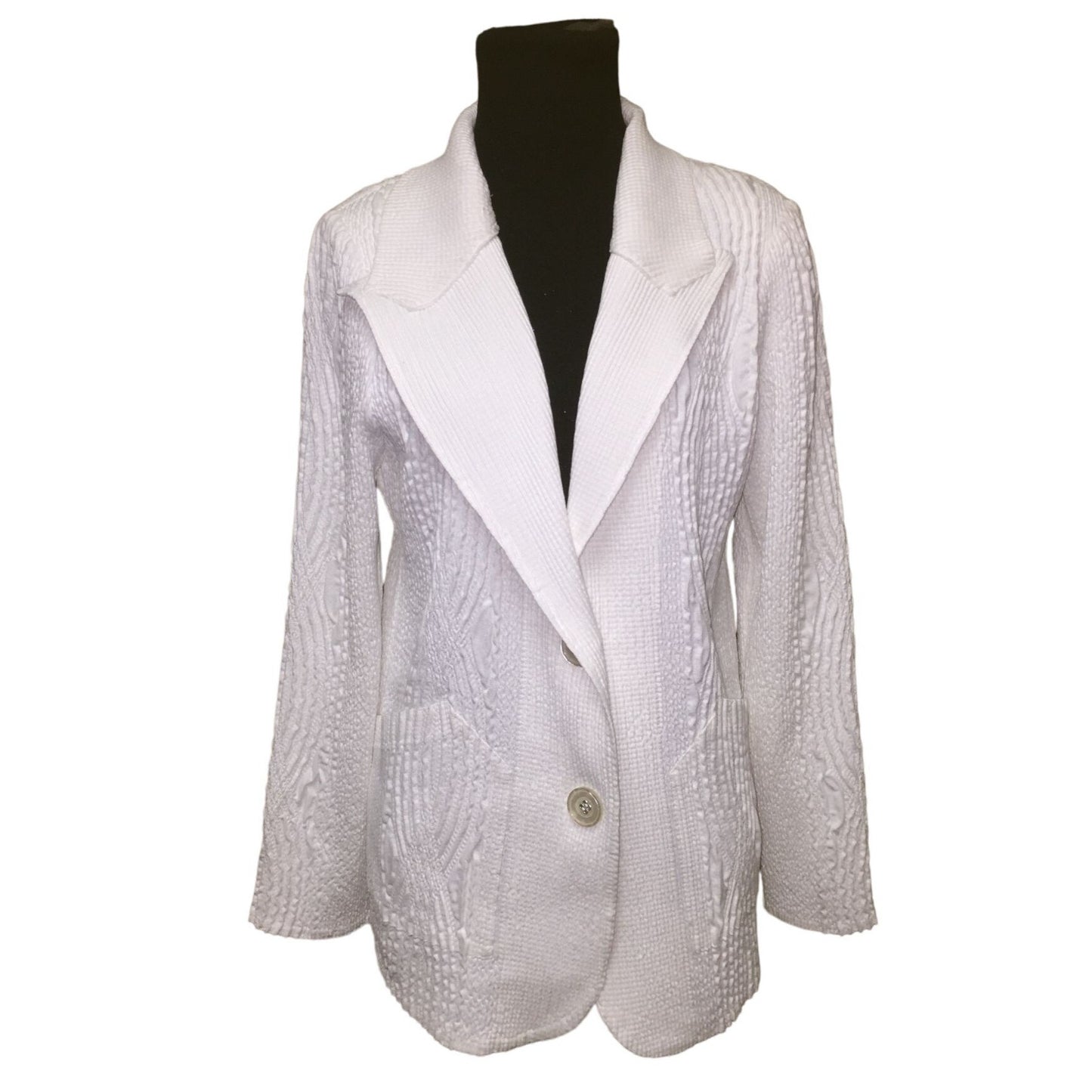 Womens Flair White Collared Button Up Long Sleeved Blazer Size Medium