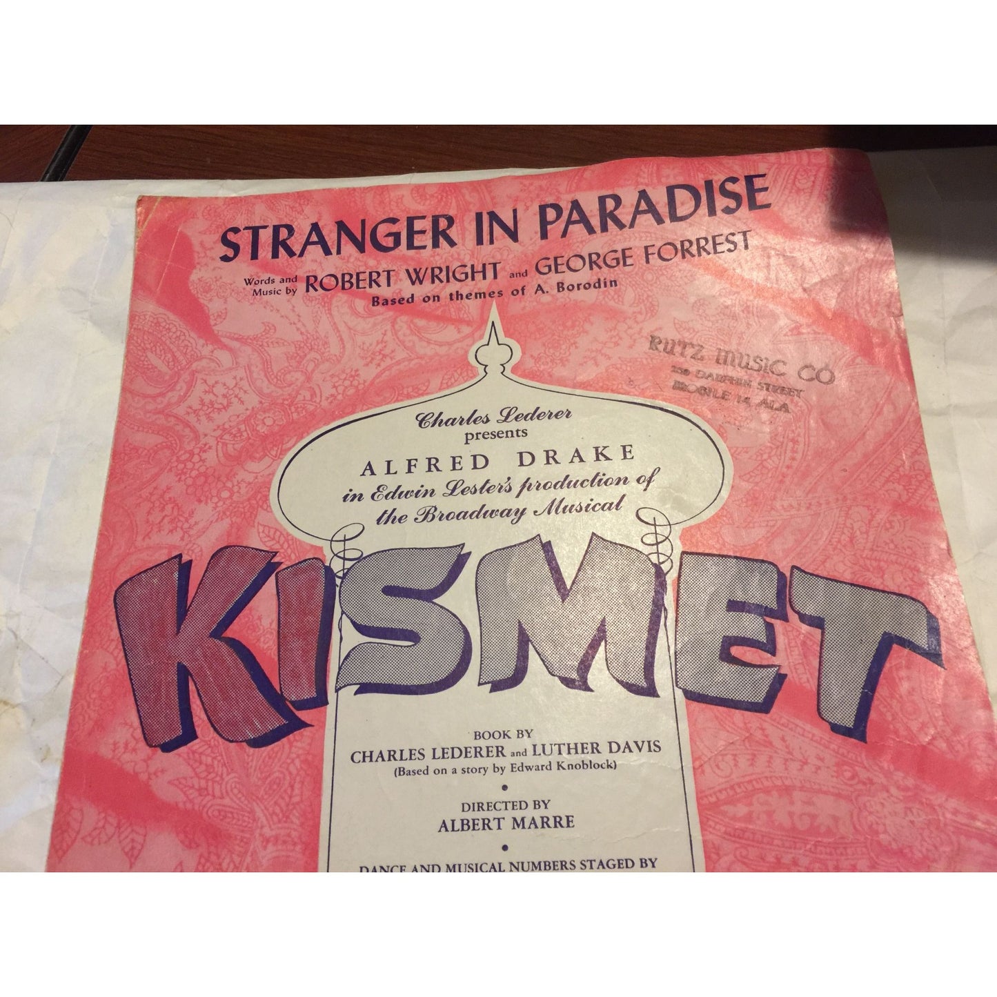 Stranger in Paradise Vintage Sheet Music from the Broadway musical "Kismet"