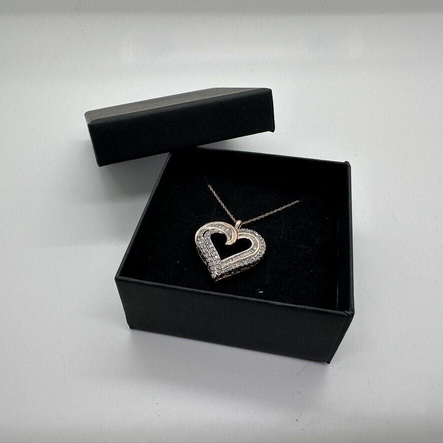 Beautiful 1.00 ct Diamond Heart Necklace - 14kt Rose Gold Over Sterling