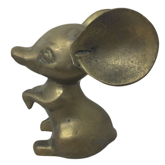 Brass Begging Mouse w/ Big Ears Metal Gold tone figurine/Paperweight