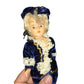 Vintage Collectible Pair of Colonial Times Dolls Wearing Blue/White Velvet Dresses