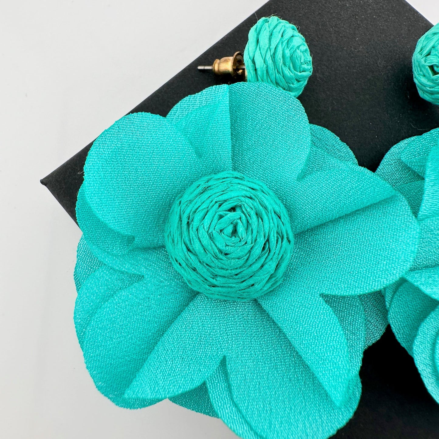 Teal Cloth Flower Earrings - CUTE!