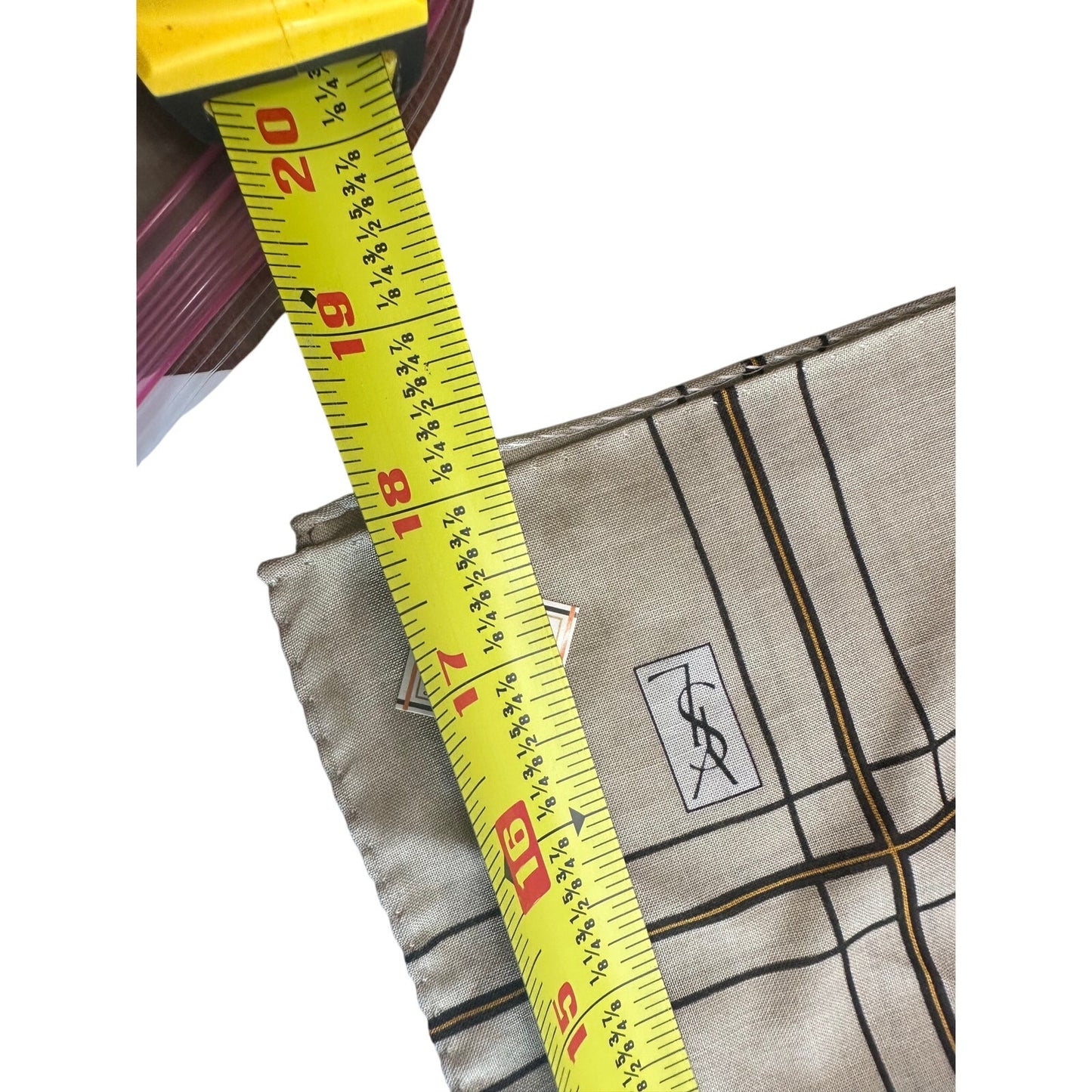 YSL Yves Saint Laurent Pocket Square Handkerchief / Scarf - Beige Plaid