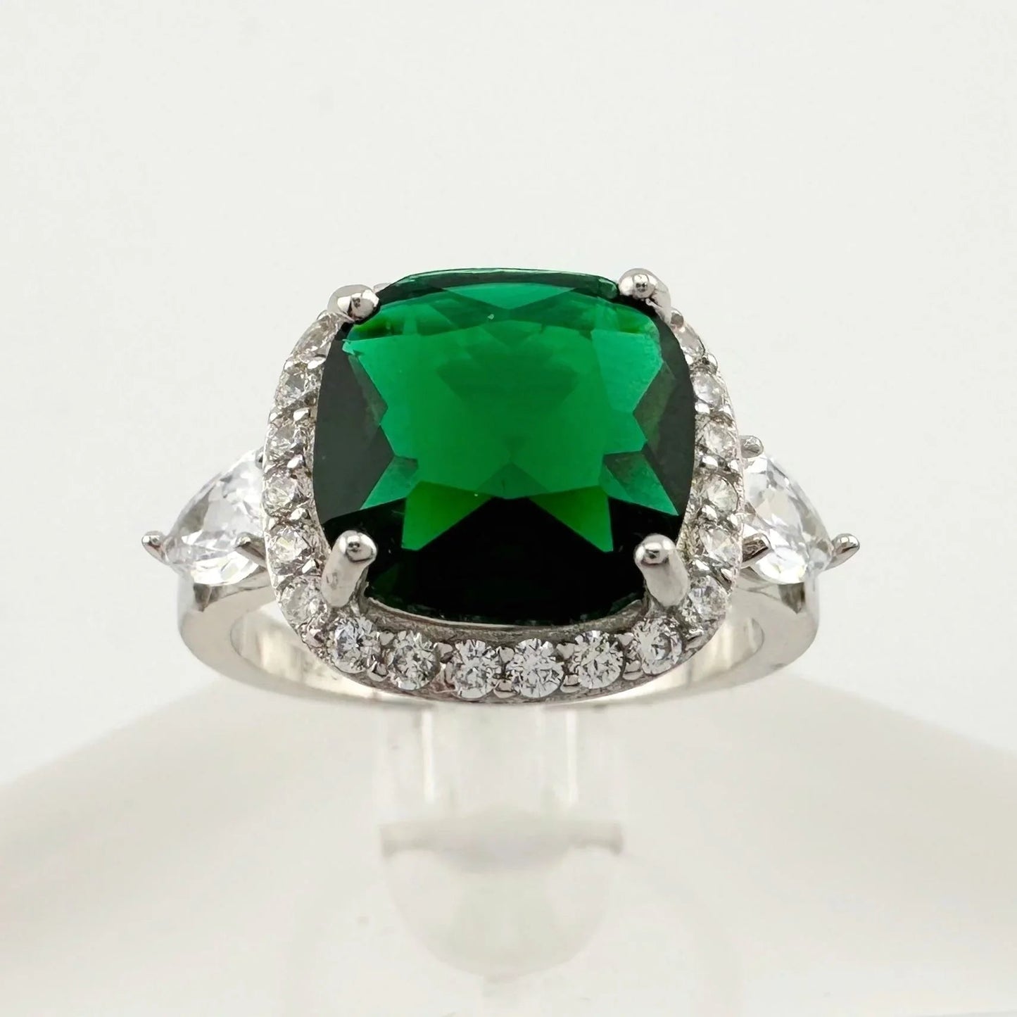 3.66ct Lab Created Emerald and White Gemstone Ring Size 7 - A+ Stuff
