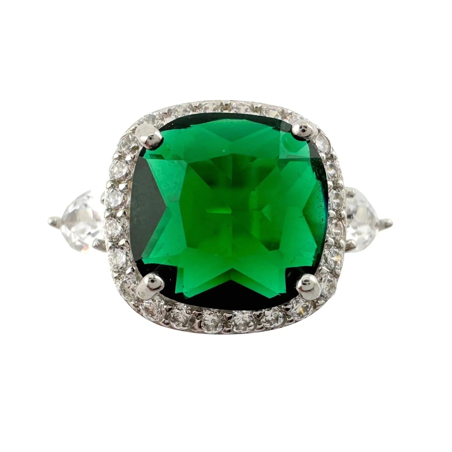 3.66ct Lab Created Emerald and White Gemstone Ring Size 7 - A+ Stuff