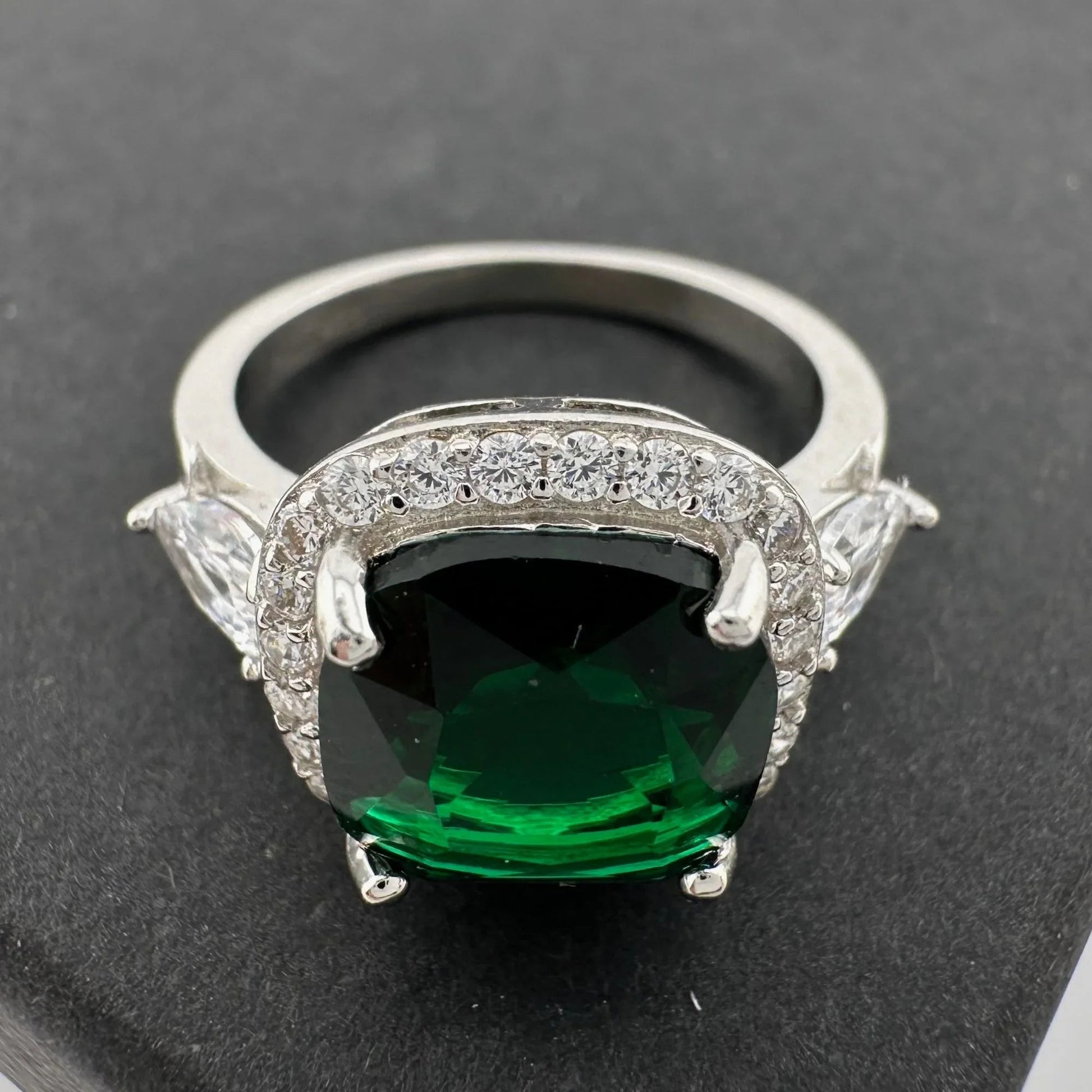 3.66ct Lab Created Emerald and White Gemstone Ring Size 7 - A+ Stuff