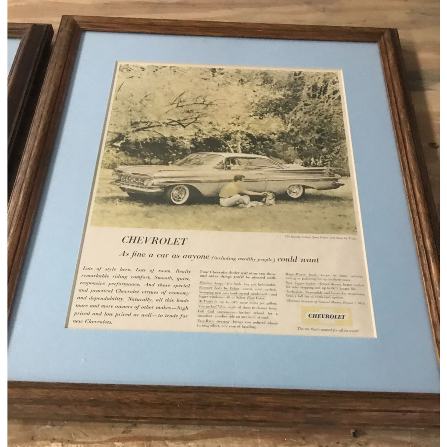 (2) Different Vintage Advertising CHEVROLET Magazine ads Framed  & matted for display / Collection