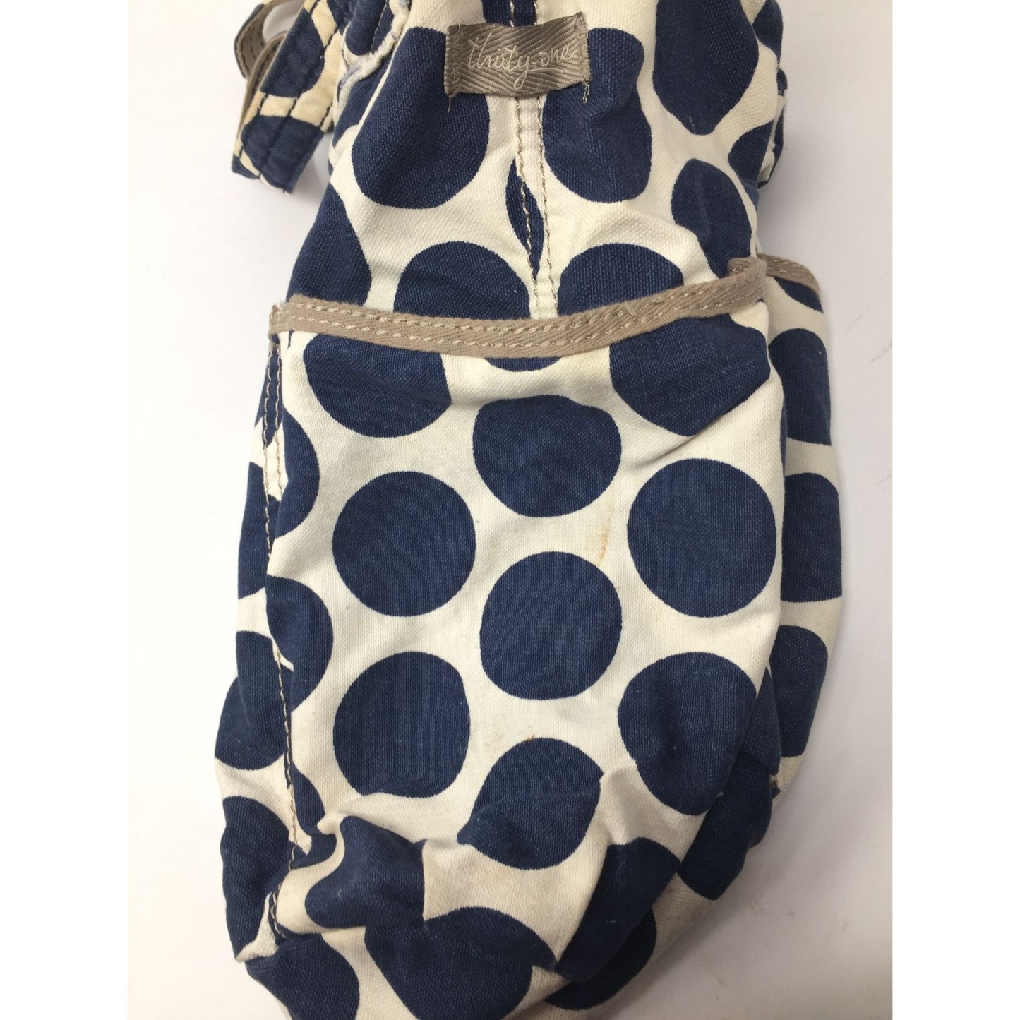 Womens Thirty-One Polka Dotted Blue/White Bag with Pockets on the sides