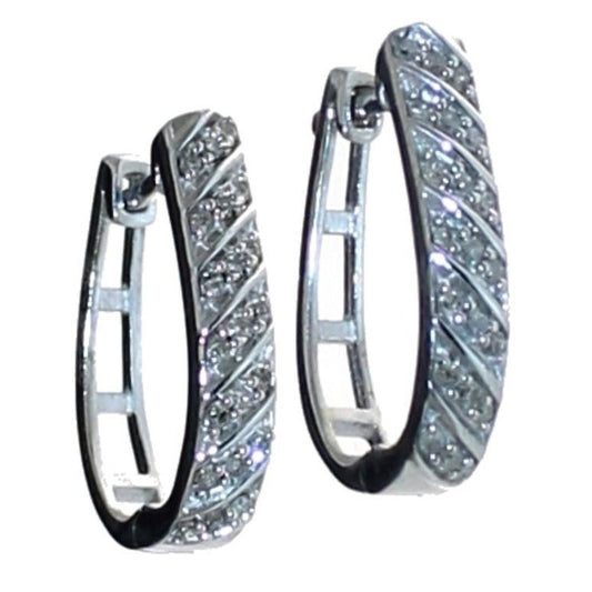 Beautiful 1/4 Carats Diamond Wave Hoop Earring s- Sterling Silver - Natural Diamonds