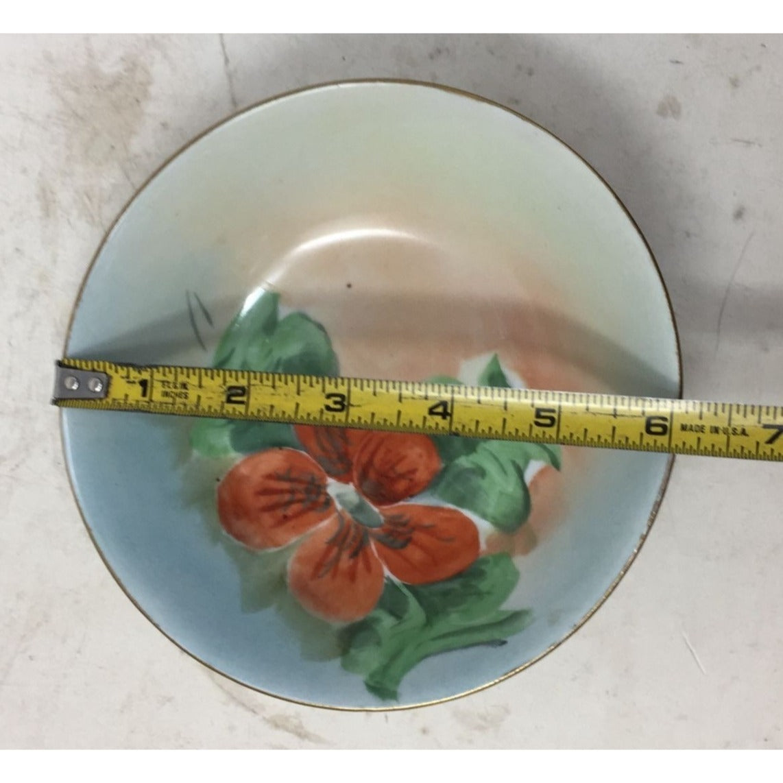 Vintage Hand Painted Bowl With a Red Flower/Green Leaves