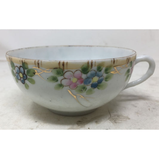 Vintage Handled  Tea Cup With Gold Rim & Flowers