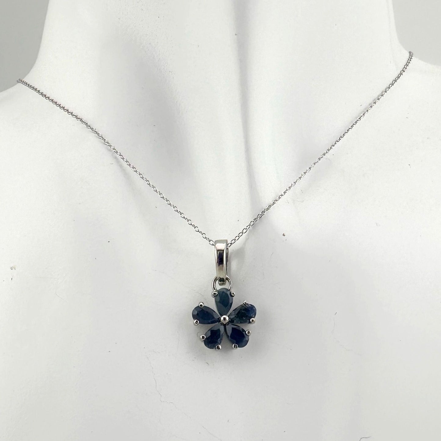 Natural Blue Sapphire Flower Necklace with Pendant - Sterling Silver  - Simply Beautiful!