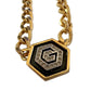 Givenchy Necklace with "G" in Hexagonal Pendant of Black Enamel and Rhinestones