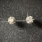 Pretty and Petite Diamond Stud Earrings Illusion Setting Center with Sterling Silver Ruffled Petal Edges