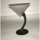 Pair of Frosted Glass MARTINI GLASSES w BLACK Swerve Stem Modern