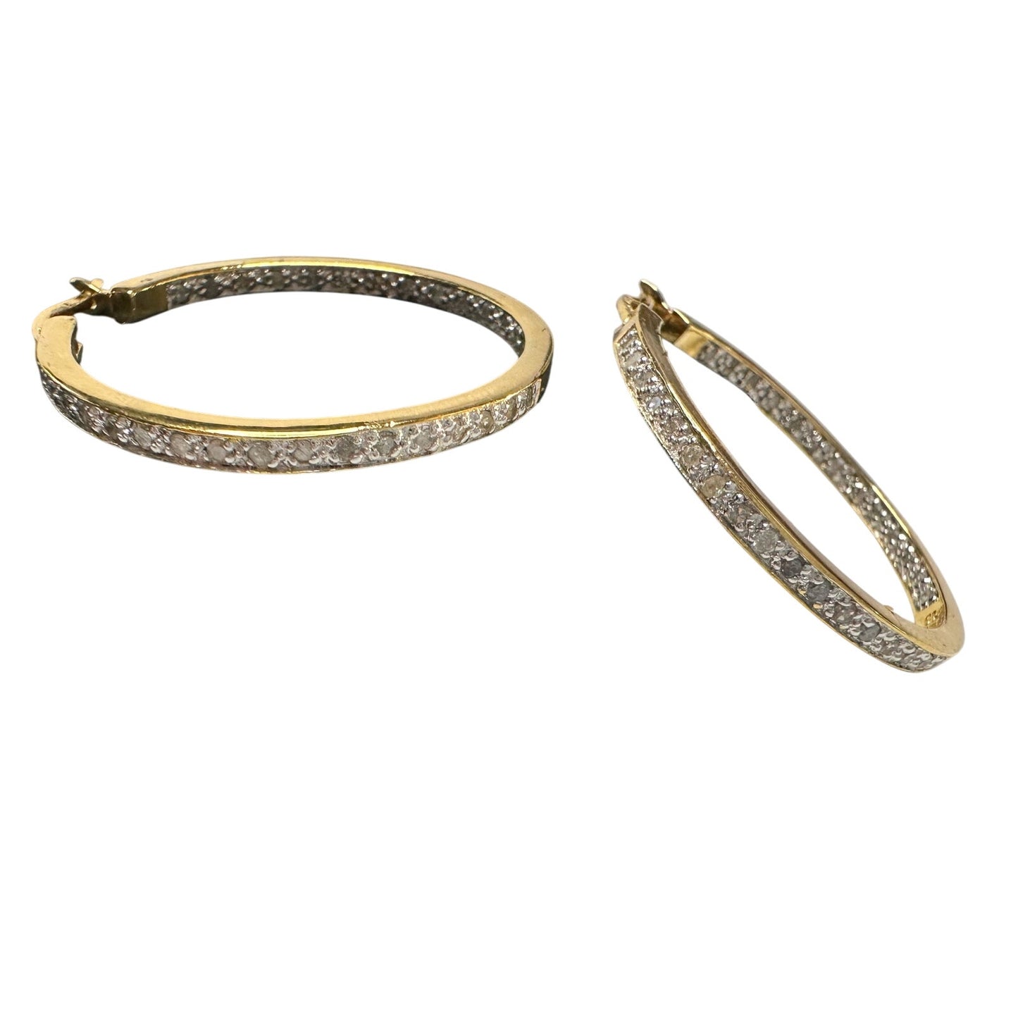 Beautiful 1/2 Carat Inside Out Diamond Hoop Earrings - 14kt Goldplate over 925 Sterling Silver