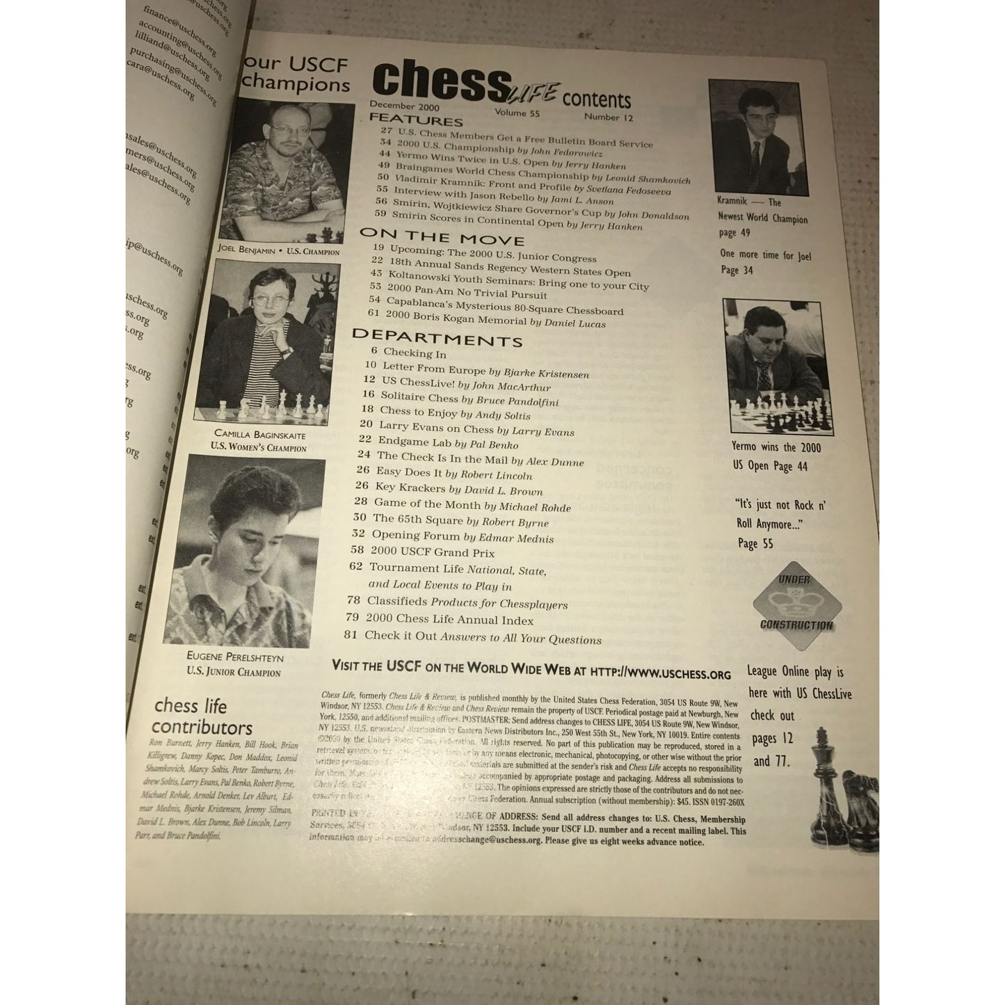 Vintage Bundle of 7 Chess Life Magazines (Jan, Feb, April, May, Oct, Nov, Dec 2000)