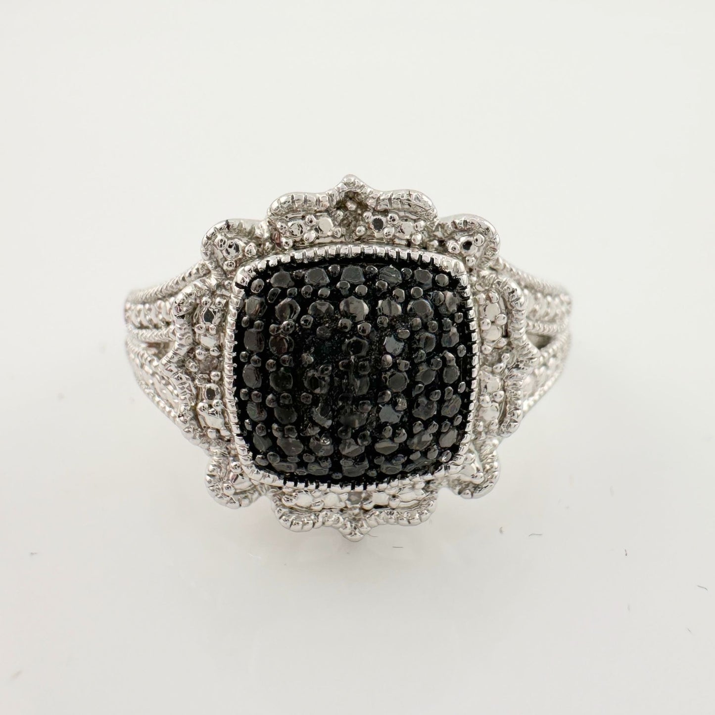 Elegant Balck Diamond Cocktail Ring Size 7.25