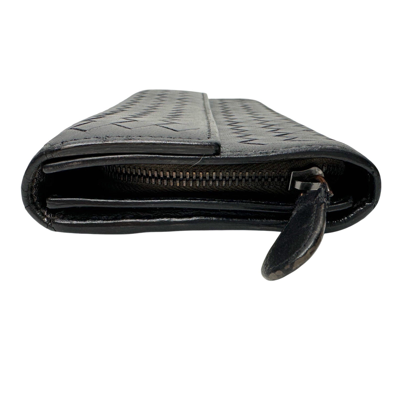 Bottega Veneta Intrecciato Woven Black Leather Long Flap