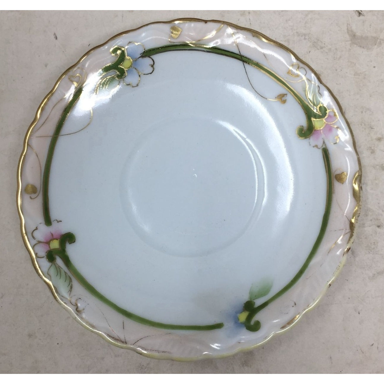 Small Saucer Plate with Floral Design and Gold Rim