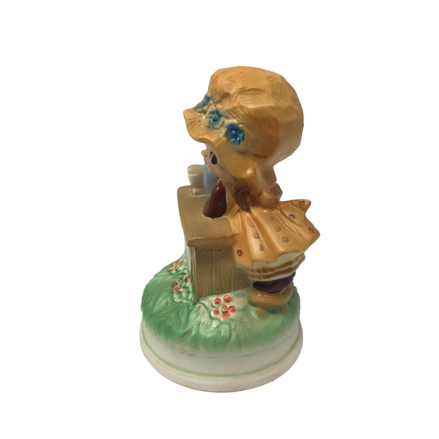 Vintage Fred Roberts Japan Ceramic Music Box Girl at Lemonade Stand