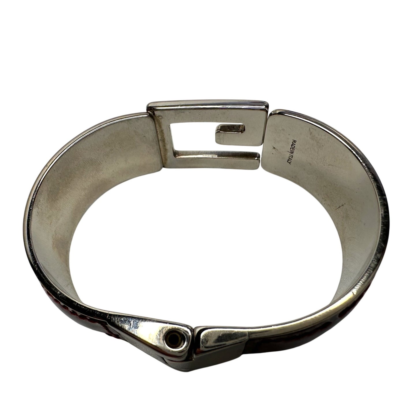 Gucci G-Logo Hinged Cuff Bracelet - Burgundy Patent Leather Band