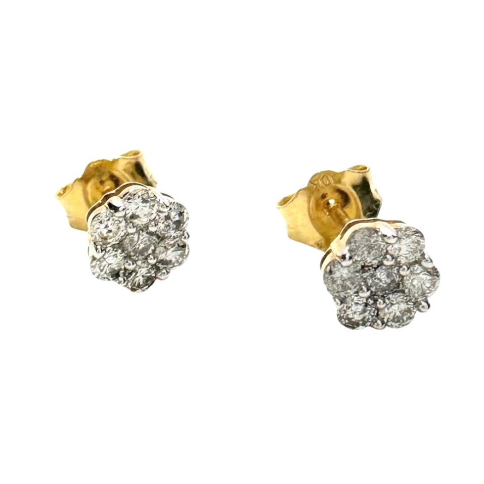 1/3 Ct Natural Diamond Cluster Flower Earrings 10kt Gold