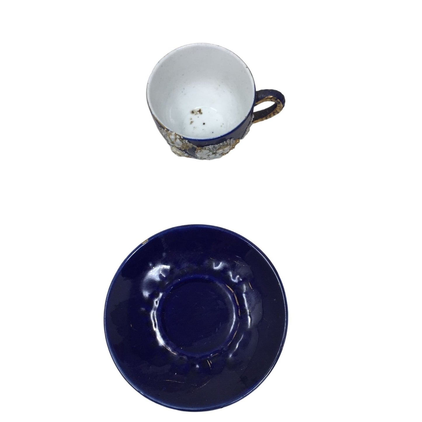 Vintage Miniature Cobalt Blue Flower Patterned Tea Cup with Saucer