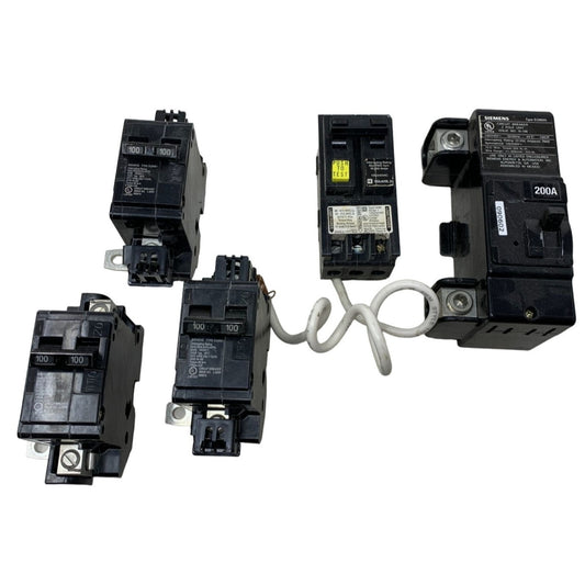 (5) Circuit Breakers - (1) Siemens 200 Amp 2 Pole, (1) Square D Breaker with Interrupter (3) Siemens 2 pole 100 amp Breakers