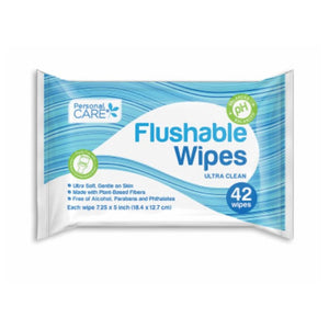 Personal Care Flushable Wipes ( 42 Count per package ) Case of 12 Packages
