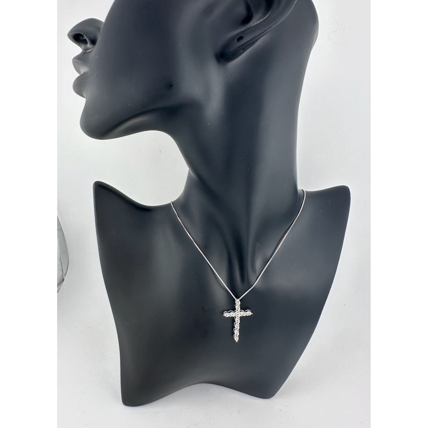 Beautiful Cross Necklace with Natural Diamonds in Illusion Setting and 18" Sterling Chain