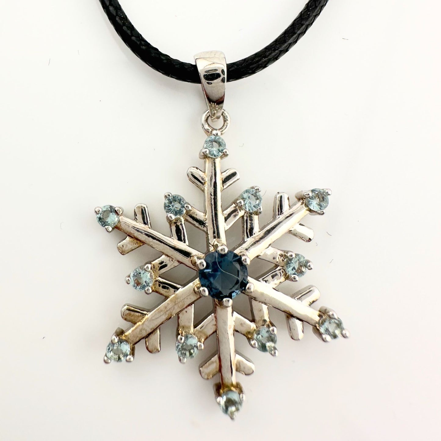 Fun and Festive London Blue Topaz Snowflake Necklace