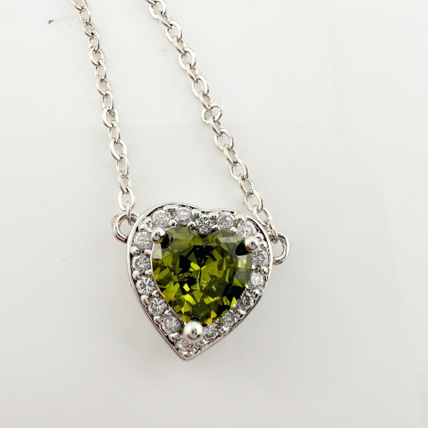 Beautiful Green Peridot Heart Necklace 18" Chain