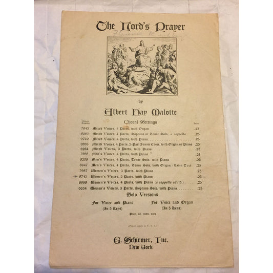 THE LORD'S PRAYER by Albert Hay Malotte Vintage Sheet Music