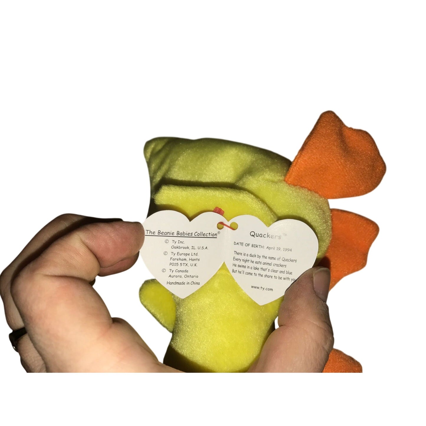 1994 Quackers the Yellow Duck Beanie Baby TY Beanie Baby  A+ Stuff Plush Toys / Stuffed Animals