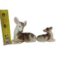 Two Small Miniature Porcelain Deer Figurines- Brown and White Doe and Fawn