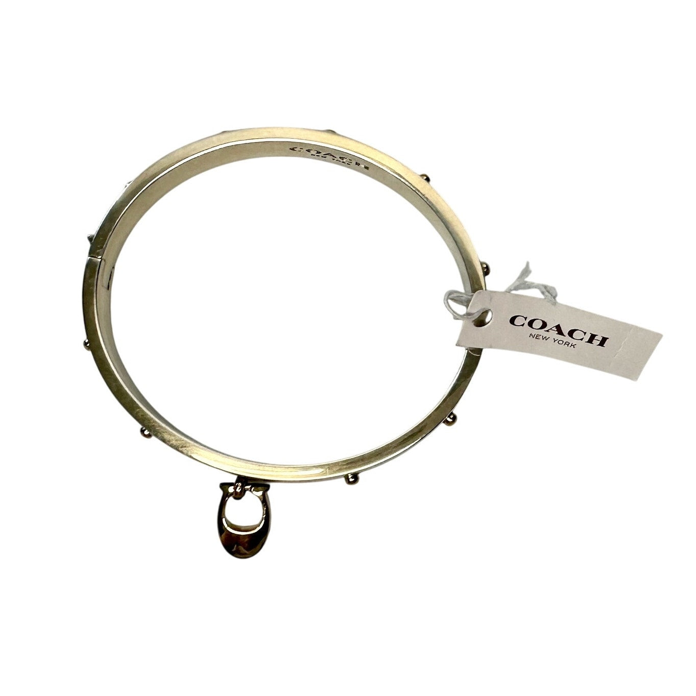 Coach Enamel Riveted Signature C Hinge Bangle Bracelet Teal Green- NWT