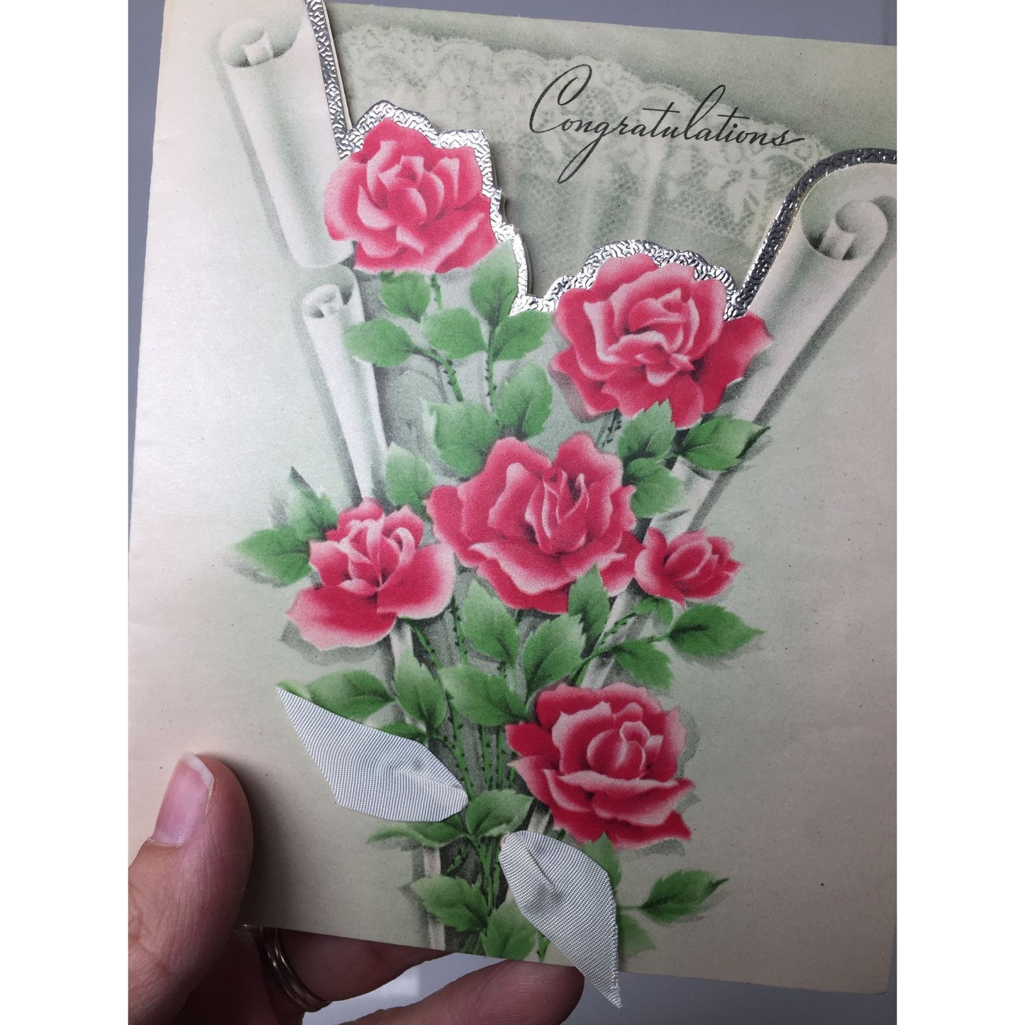 Vintage ''Congratulations" Wedding Paper Card with Roses on the front