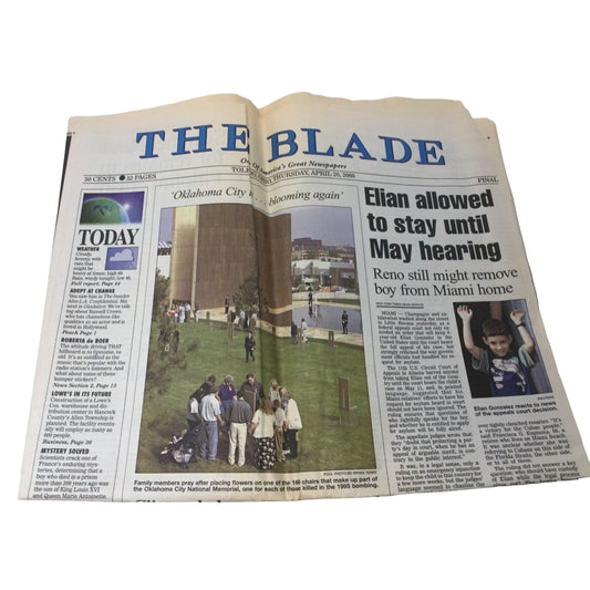 Vintage Newspaper- The Blade One Of America's Great Newspapers- Thurs. April 20, 2000