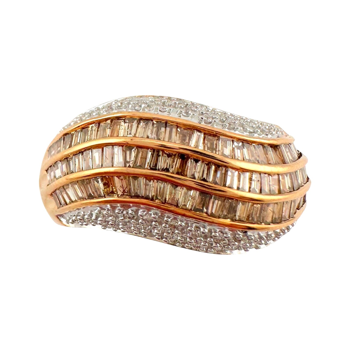 Beautiful 1.00 Carat Chocolate Diamond Baguette Tidal Wave Ring SIze 8