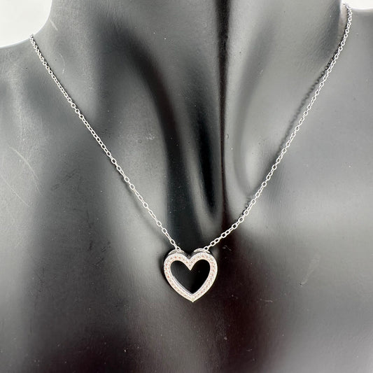 Simply Beautiful Sterling Silver Heart Necklace with Natural Diamond Accents