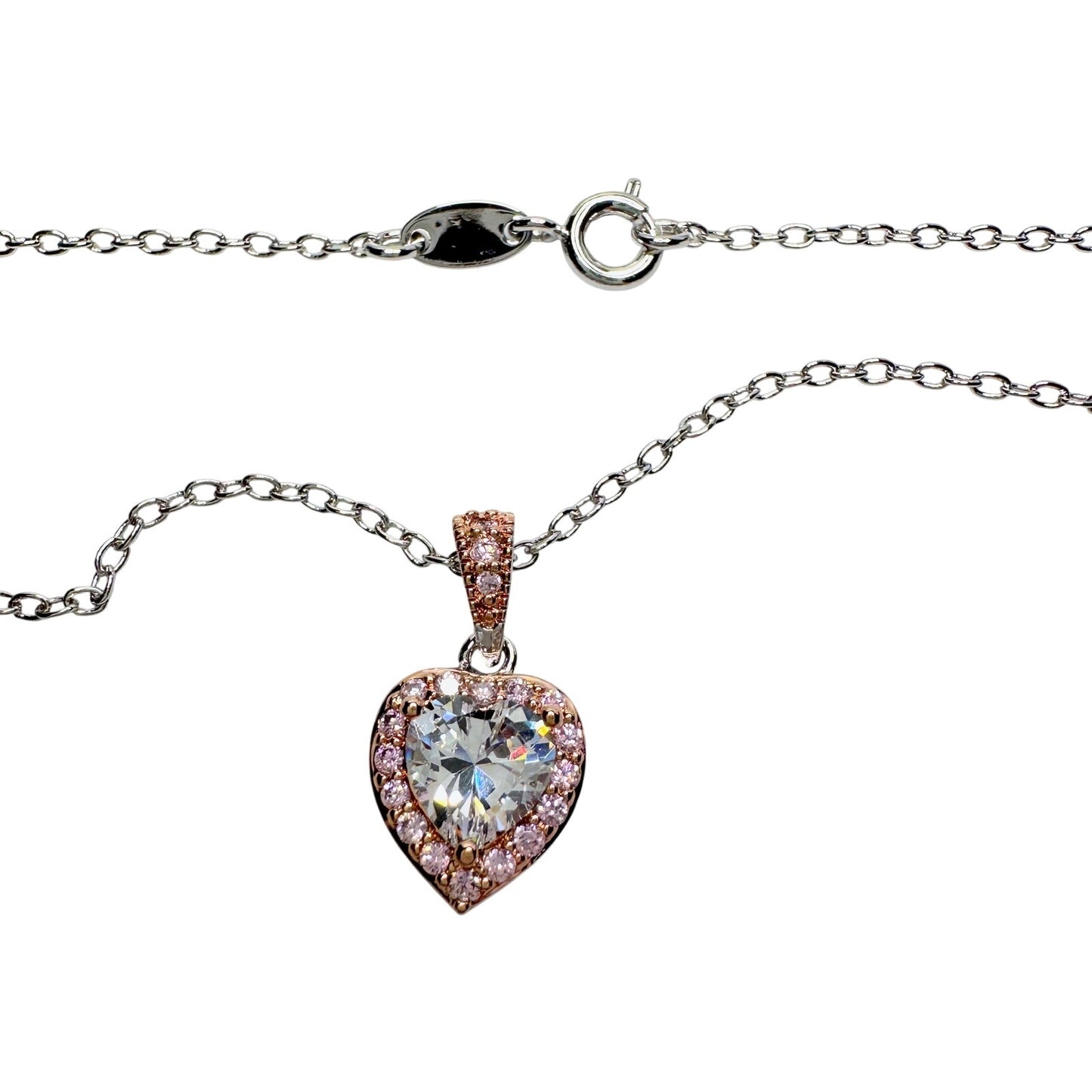 Pretty Rhodium Plated Pink Topaz and Zirconia Heart Necklace