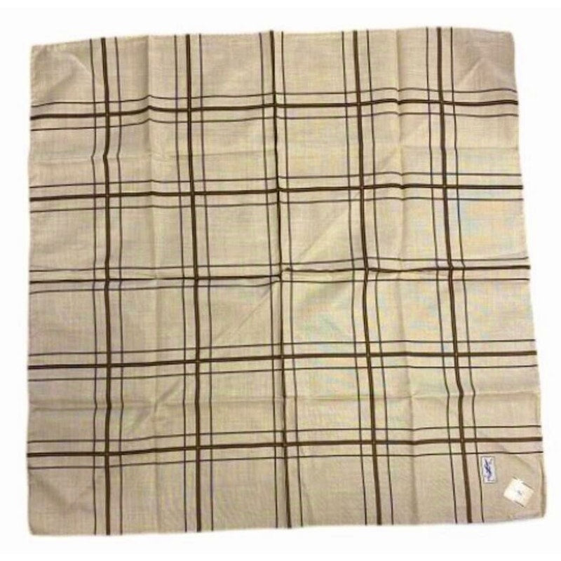 YSL Yves Saint Laurent Pocket Square Handkerchief / Scarf - Beige Plaid
