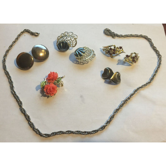 Womens Jewelry Set- 5 Pairs of Clip on Earrings & 1 Necklace (24")