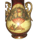 Pretty Decorative VASE with FRUIT BOWL ART Red Gold Handles